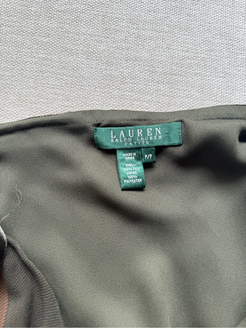 Vintage LAUREN by Ralph Lauren Olive Plaid Silk Slip Skirt - Picture 5 of 7